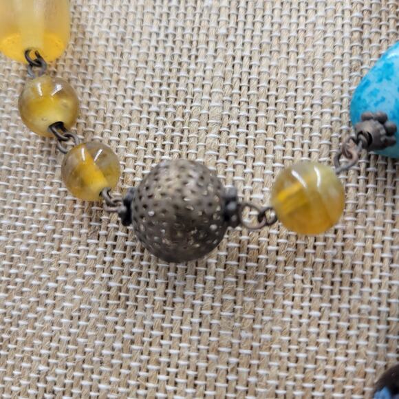 Womens Statement Necklace Turquoise Blue Large Beads Artisan Chunky Beaded Boho - Picture 3 of 7